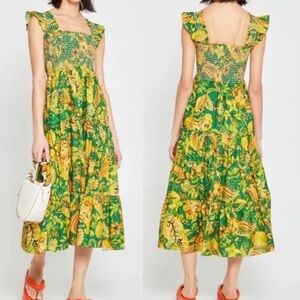 Kourt Calypso Tropical Floral Print Green Tiered Ruffle Maxi Dress Sz XL